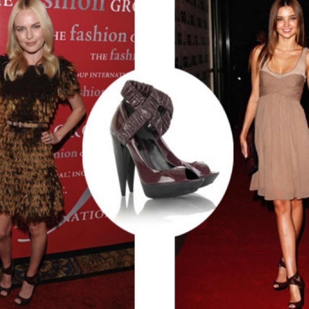 BURBERRY Brown Patnent Leather Curved Heel Peep Toe Pumps Good Condition 39 1/2 - Picture 11 of 11